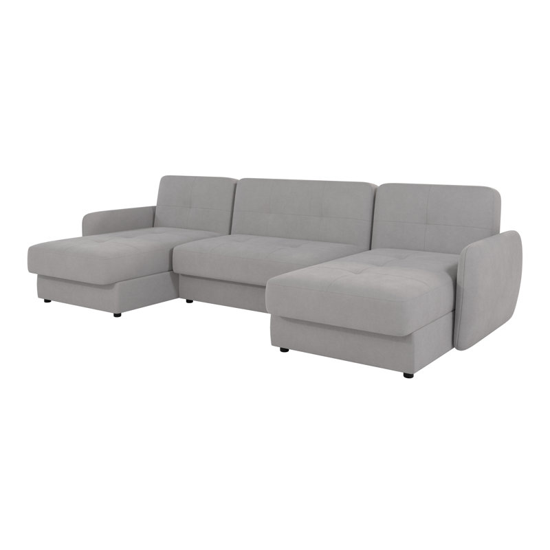 Modern U-Shape  Corner Sofa with Sleeping Function And Storage, Silver