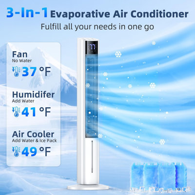 Ventilateur portatif sans fenêtre, refroidisseur par évaporation 3-en-1 de 45 po pour pièce sans fenêtre, minuterie 12H et pivotement à 60 °, réservoir d'eau 1,06 gallon et 4 sacs de glace, unité de climatisation portative silencieuse avec télécommande pour la chambre à coucher