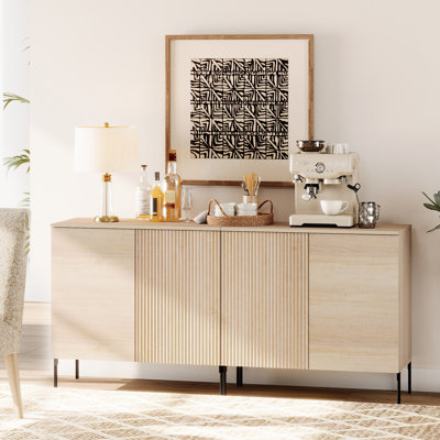 Union Rustic 63" Wooden 4 Doors Sideboard With Reeded Design, 2-In-1 Modern Credenza Storage Cabinet For Kitchen, Dining Room