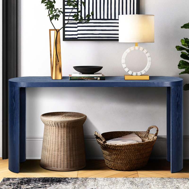 Console de 60 po d'épaisseur en bleu marine, modèle à pieds courbés, entrée et espace de vie, plateau de table ovale large, table de montage simple bleue, charme de 60 po. Créée. Plateau de table généreux. Décore