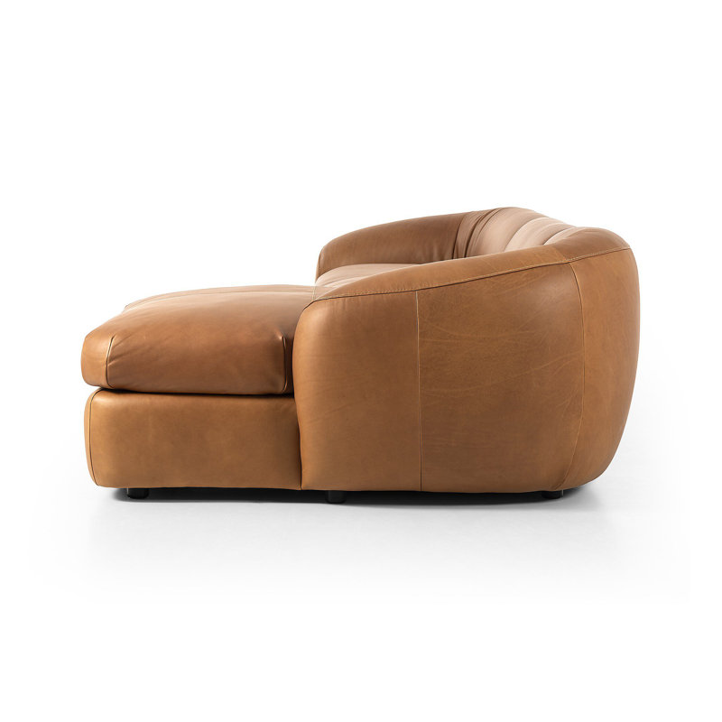 Adele 3 - Piece 141" Genuine Leather Chaise Sectional, Right Hand Facing