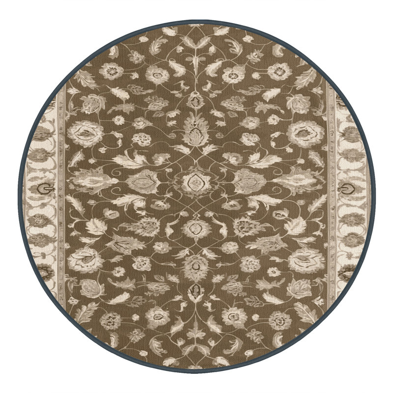 Tapis brun Tabriz lavable à la machine, Rond 4 pi
