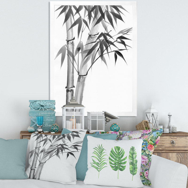 Bambou monochrome rétro - peinture sur toile, H 32 po x l 24 po x 1,5 po, Toile blanche encadrée