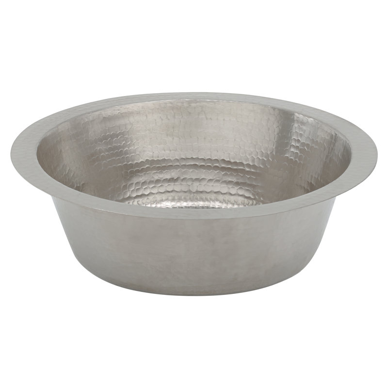 14" Round Hammered Copper Bar Sink in Nickel w/ 2" Drain Opening
