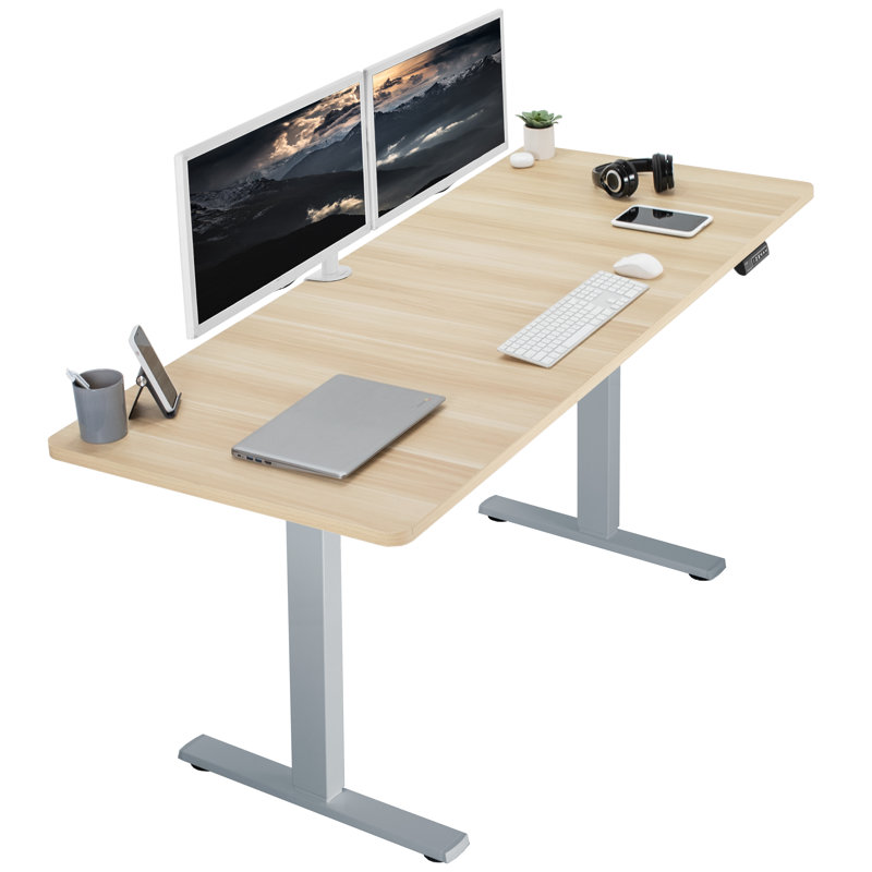 VIVO Single Motor Electric Desk with Push Button Memory Controller, Light Wood/Gray, 48.5" H x 71" W x 30" D