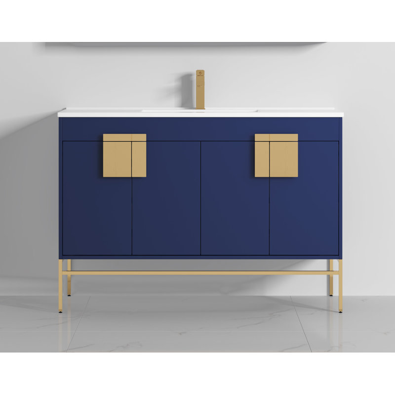 47'' Single Bathroom Vanity with Ceramic Top, Navy Blue