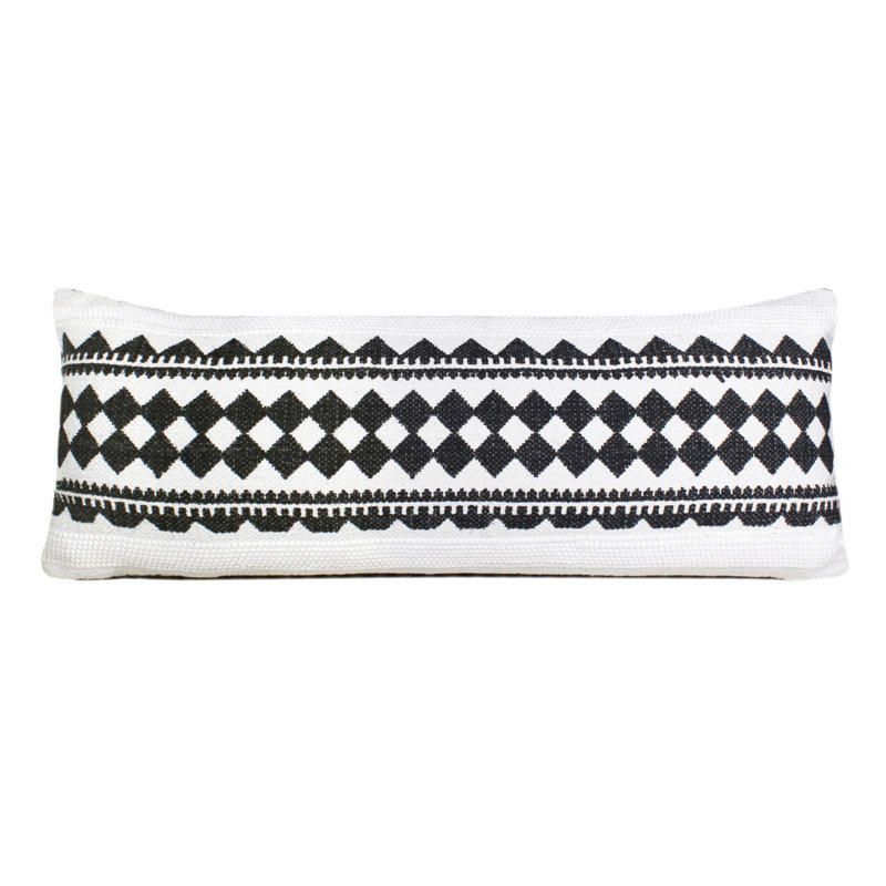 Black and White Geometric Stripe Lumbar Pillow, 14" x 36"