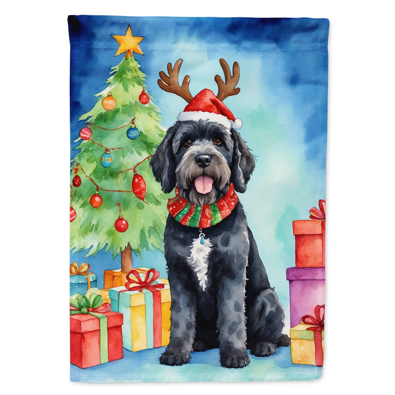 Drapeau de Noël maison de renne, Chien d'eau portugais