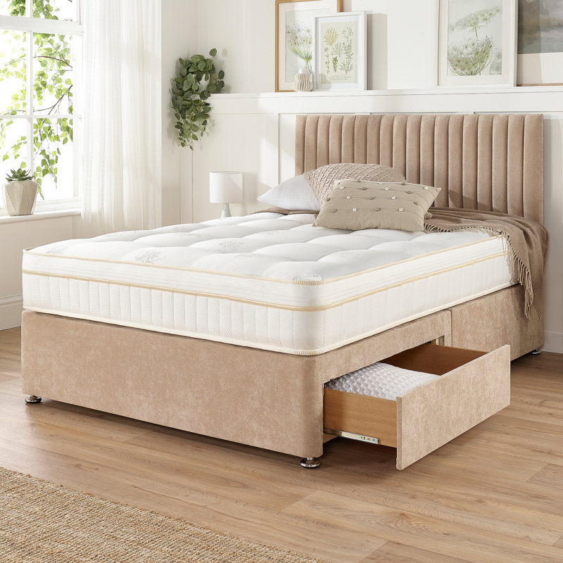 Nakisha Pocket Memory Divan Bed Set, Sand, 2 Drawers, Single (3')