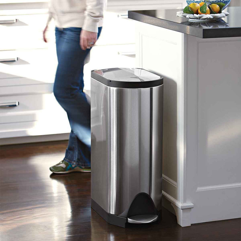 Simplehuman Butterfly Lid Kitchen Step Trash Can, Brushed Stainless Steel, 30 L