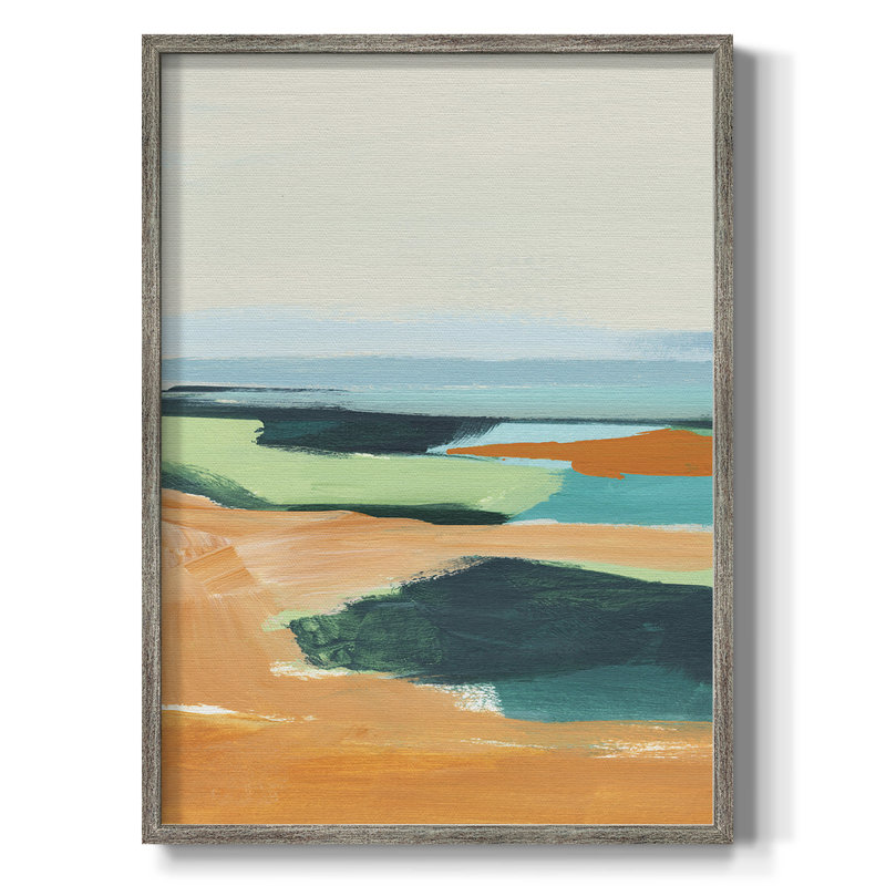 Reproduction encadrée turquoise et orange II - bois massif, H 21 po x l 17 po