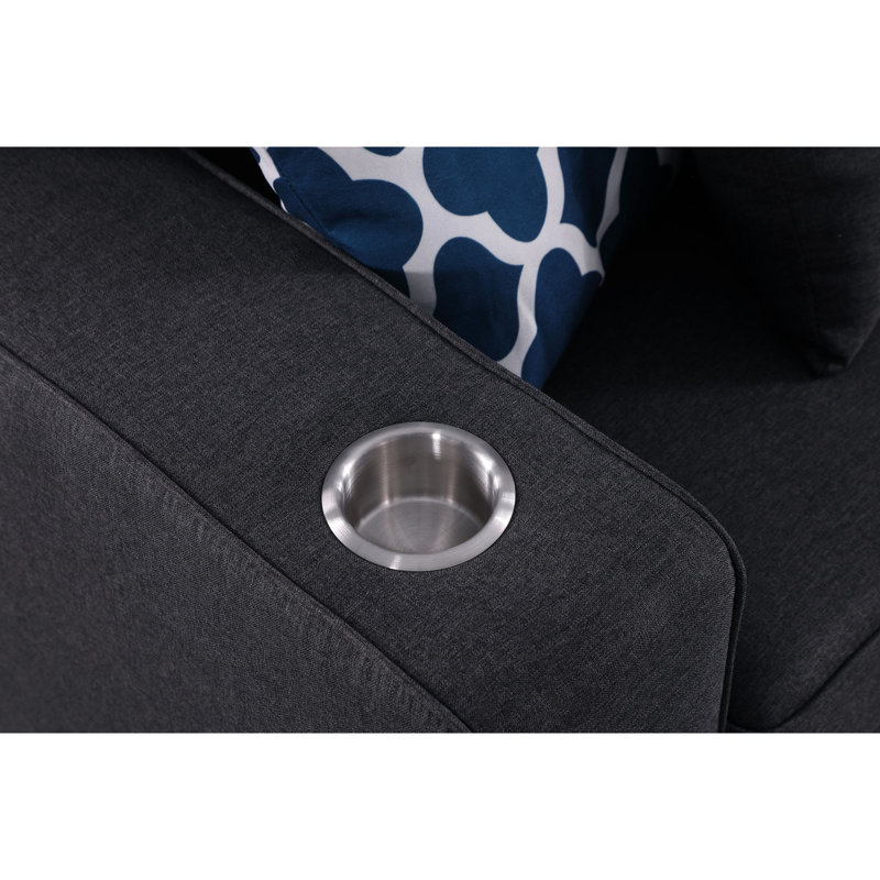 7 pièces modulaires en lin gris foncé modulaire réversible en forme de L 125 po avec porte-gobelet, pièces modulaires, 6 coussins décoratifs, siège d'une hauteur de 17,75 po, profondeur de 23 po, accoudoirs de 24,25 po et dossier à ressorts ensachés en mousse à dossier de 18 po