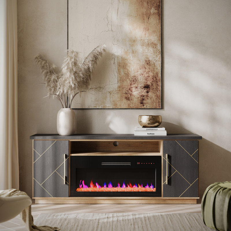 68" Electric Fireplace TV Stand, Mixed Color Entertainment center with Storage Adjustable Shelves and Fireplace, Espresso Black