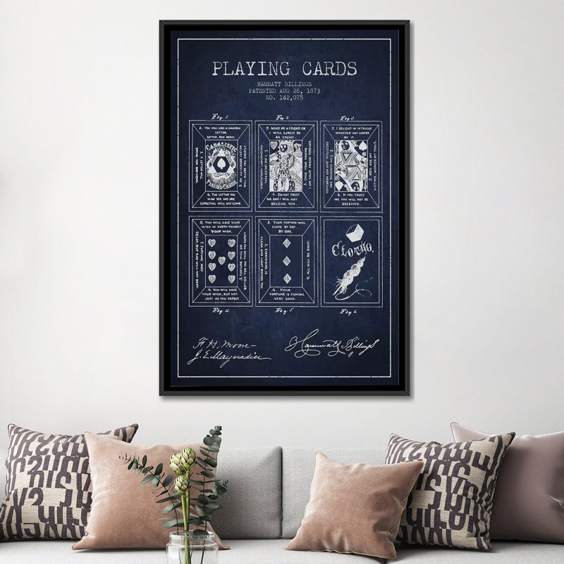 « hammatt billings playing cards », impression sur toile en bleu marine, H 48 po x l 32 po x P 1,5 po, Toile avec cadre noir