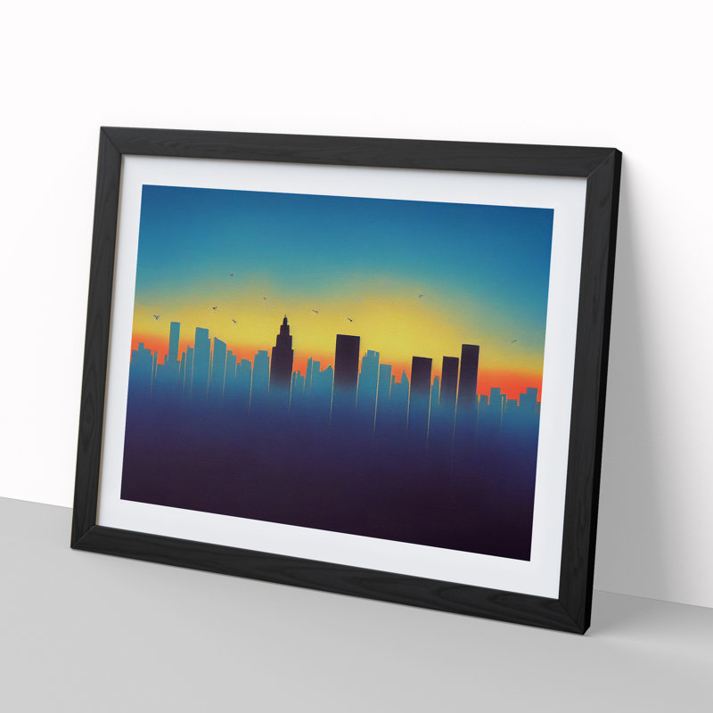 Exhilarating Skyscraper Skyline Abstract - Single Picture Frame Painting, Black, 46cm H x 64cm W x 2cm D