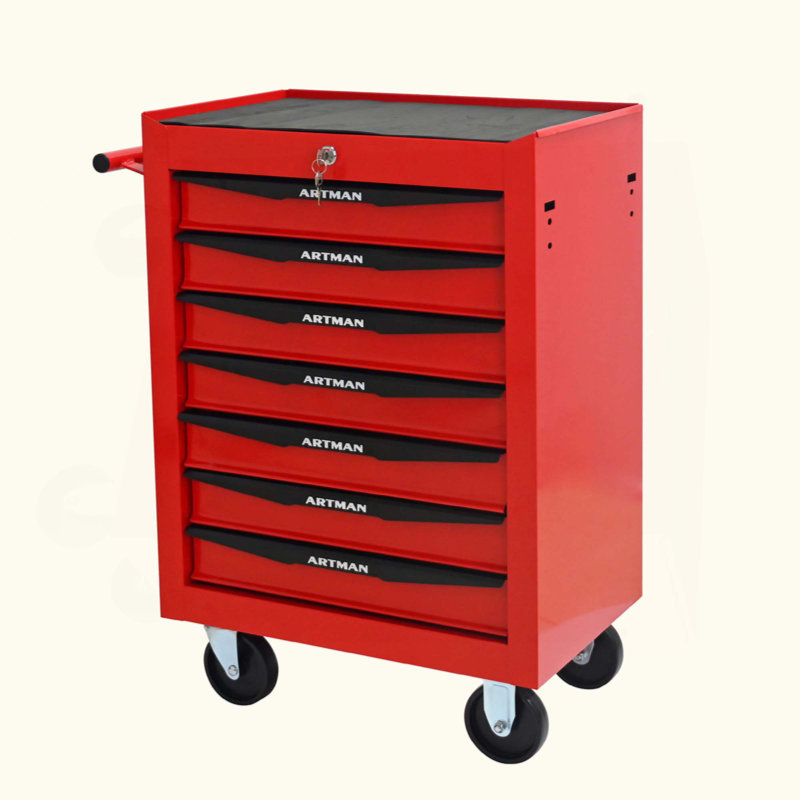 Coffre à outils roulant en métal avec 7 tiroirs, armoire à 7 tiroirs avec glissières à roulement à billes, coffre à outils en acier
