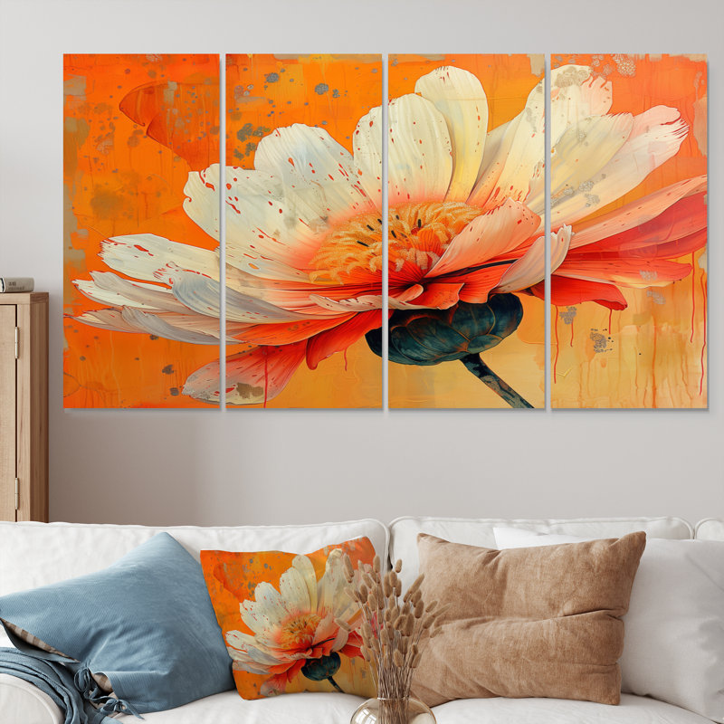 «White Orange Vibrant Burst Marigold», ensemble d'art sur toile souci, H 32 po x l 64 po