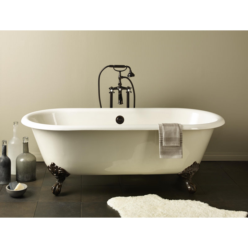 Baignoire de trempage autoportante en fonte 68 "x 31" Armand, Intérieur biscuit avec extérieur de couleur pers