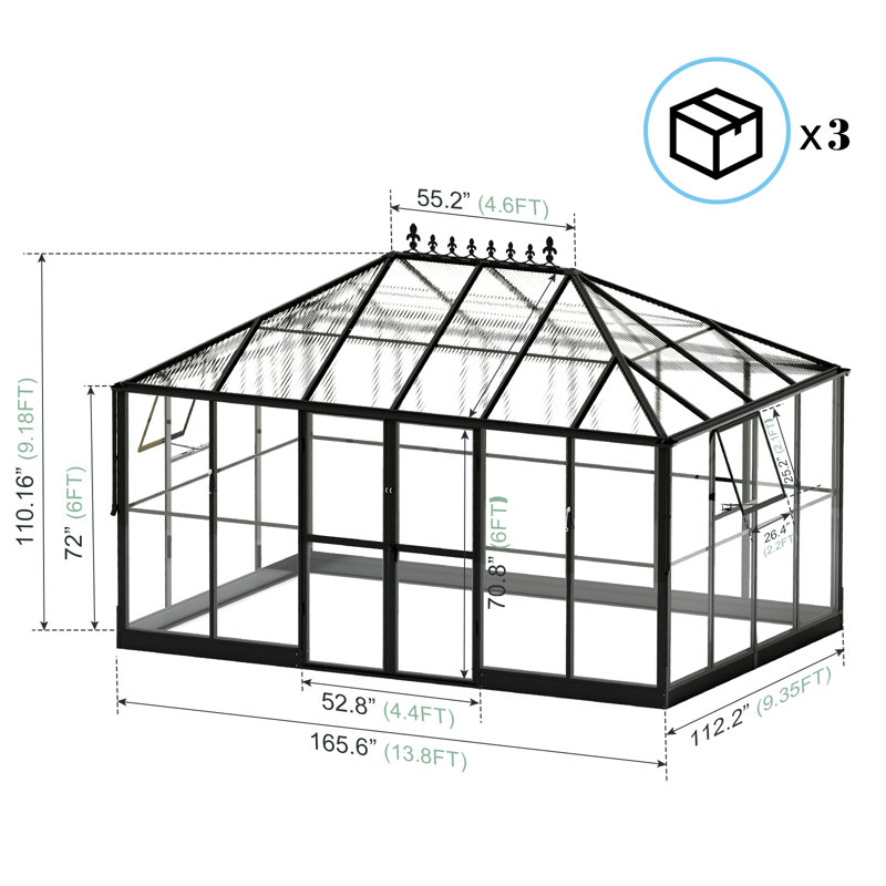 Serre de 14 pi x 10 pi avec panneaux transparents et panneaux PC Grower’s Haven