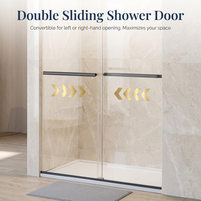 Porte de douche coulissante double sans cadre de 46 po à l 48 po x H 76 po, porte de salle de bain à fermeture en douceur avec verre trempé de 5/16 po (8 mm) pour douche à l'italienne, noir mat