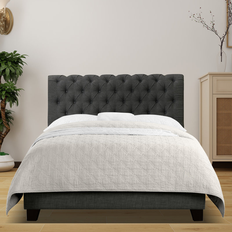 Winston Porter Fabric Upholstered Bed Frame with Adjustable Headboard, Full, Black