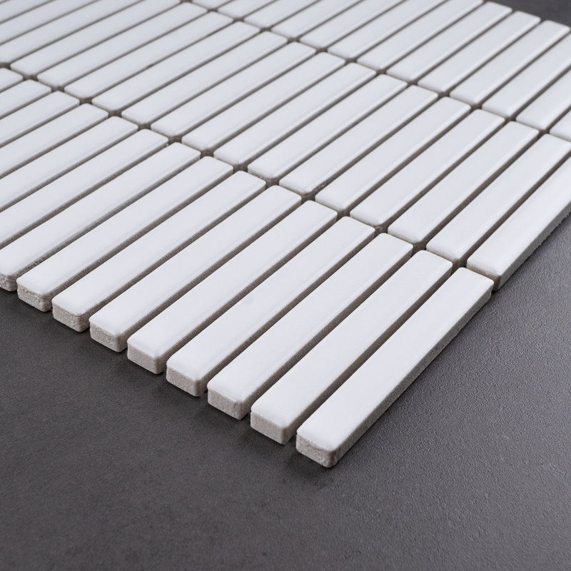 Porcetile 11.2 in. x 11.91 in. Stacked Porcelain Mosaic Wall and Floor Tile, Matte White