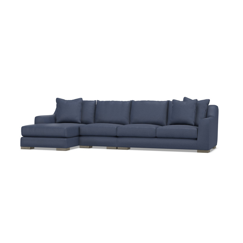 Chaise Sectional, Blue Polyester, Left Hand Facing, 35" H x  135" W x 63.5" D