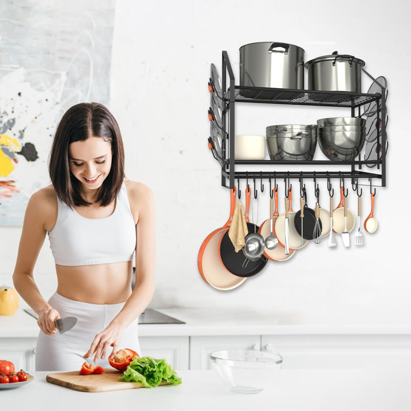 28 Inch Pot Rack Wall Mounted, Black