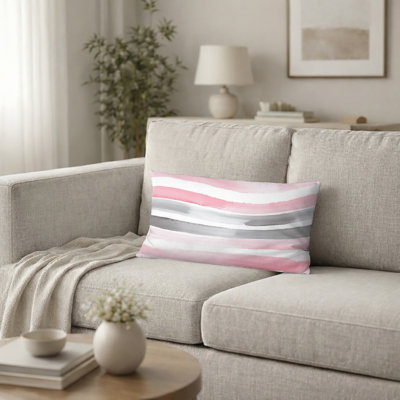 Coussin décoratif moderne à rayures - rose et gris