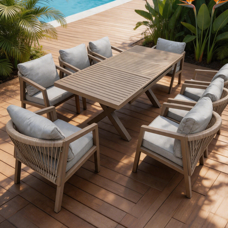 Patio Dining Set, Expandable Dining Table and 8 Seat