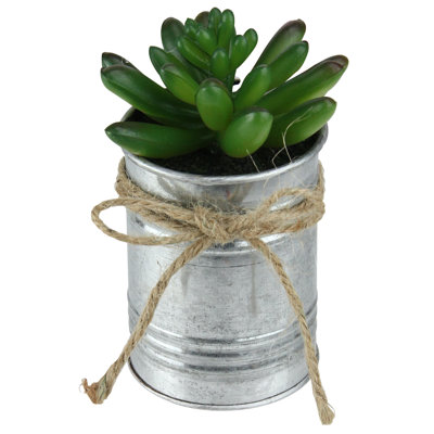 5" Artificial Pachyveria Succulent in Tin Can Planter with Twine Bow