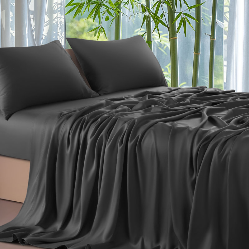 Bamboo Sheet Set, Black, CaliKing Sheet Case Pack with 3 Additional Pieces