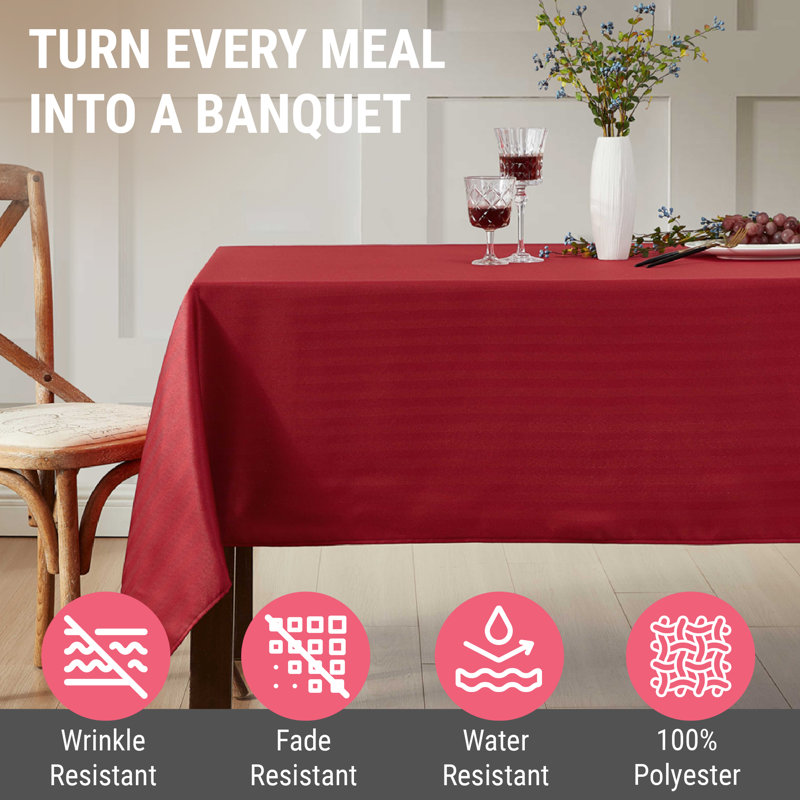 Lincoln Stripe Fabric Tablecloth, Burgundy Red, 70" Rectangle