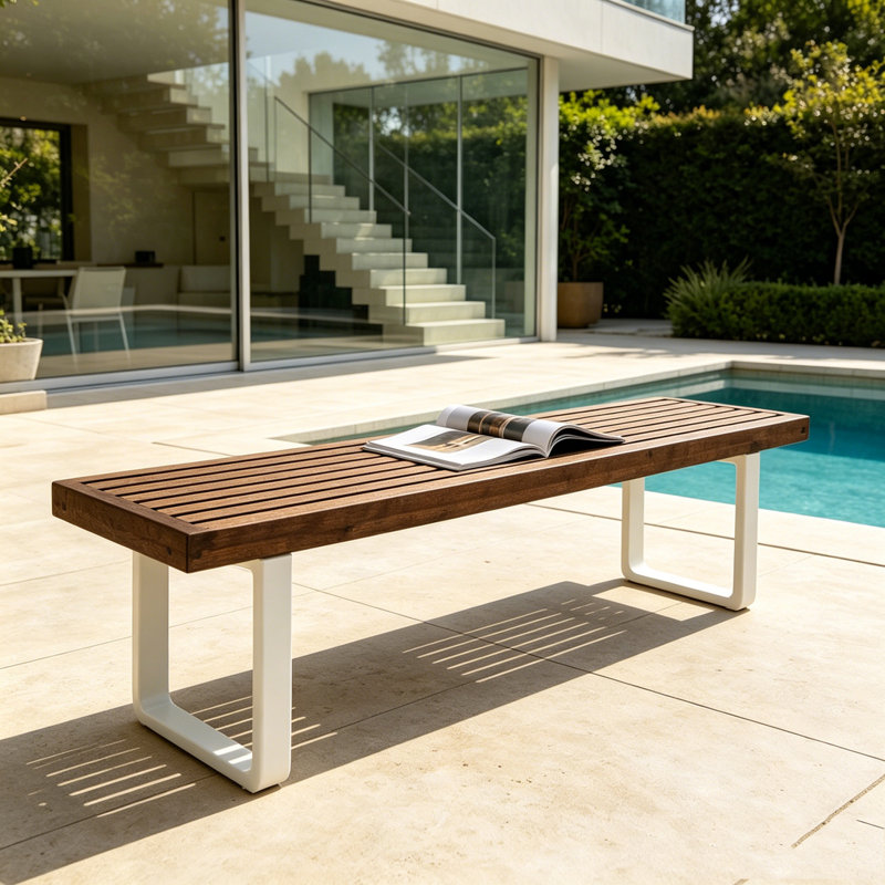 Banc de patio en bois d'acacia, Brun / blanc