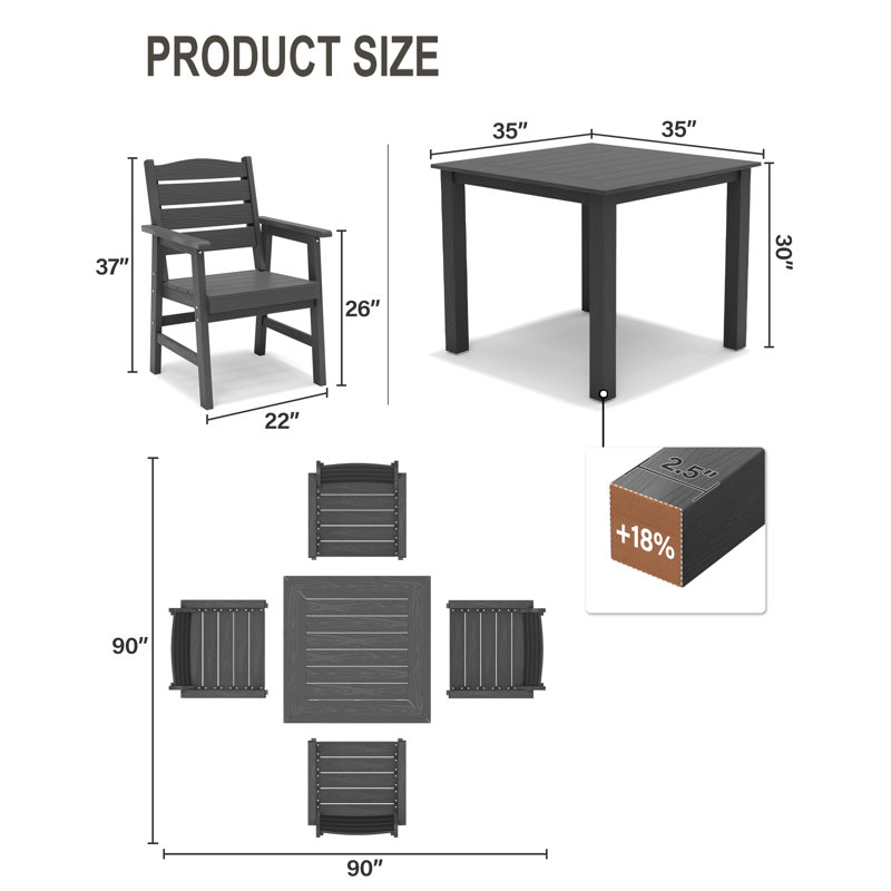 Ensemble de salle à manger de patio pour 4 personnes toutes saisons Ensemble de table et chaises d'extérieur toutes saisons avec cadre en aluminium pour l'extérieur, jardin, terrasse, bord de piscine, gris