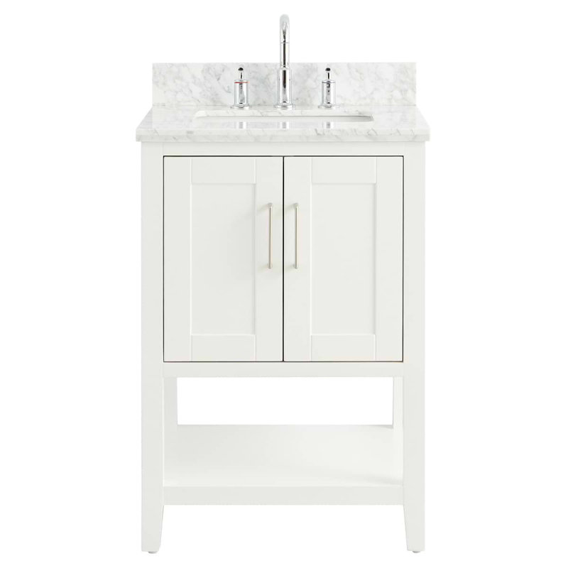 Sheraton 24" Freestanding Standard Single Bathroom Vanity with Top, Brushed Nickel, White