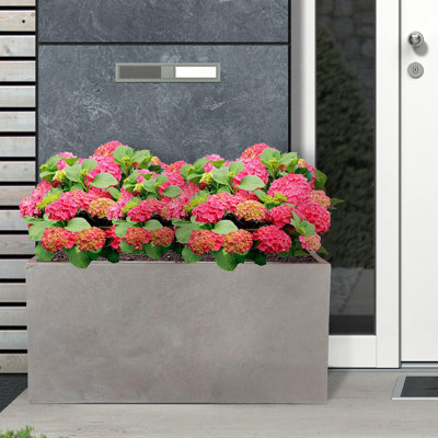 Large Trough Planter, Frostproof Outdoor Plant Pot, Long Garden Planter with Drainage Holes, Concrete Effect Rectangular Plant Pot