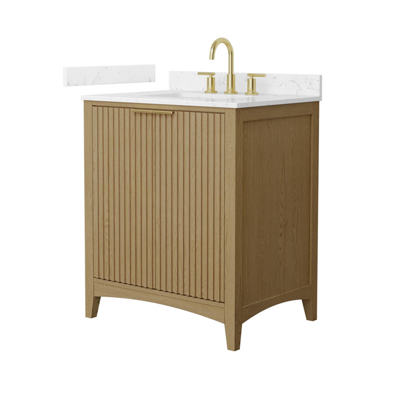 Palmilla 30" Freestanding Single Bathroom Vanity with Cultured Marble Top, Beige, Matte Black, Carrara Cultured Marble