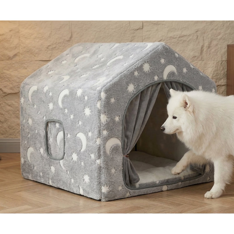 Tente d'intérieur pour chien avec motif en forme d'étoile brillante dans le noir, supporté par un cadre, lavable en machine, conçu pour les chiens pesant 36 à 66 livres, de taille moyenne à grande