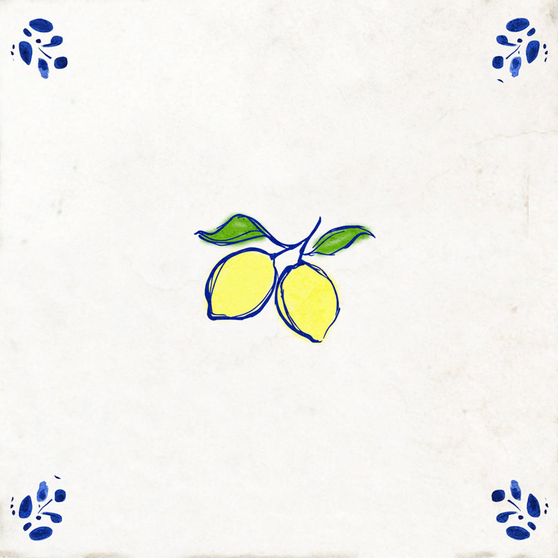 Carreaux de mosaïque en vinyle autocollants 4" x 4" Amalfi Lemon Grove Vintage Méditerranée Bleu et jaune