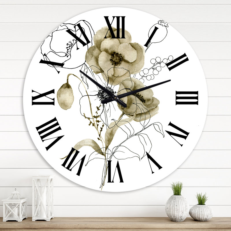 Anémone bouquet de fleurs avec des branches d'eucalyptus - Horloge murale traditionnelle, Grand