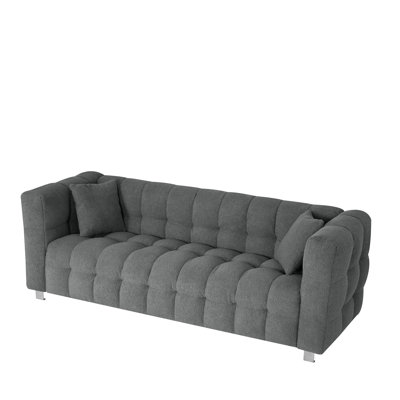 80-Inch Teddy Bear Wool Sofa, Suitable For Living Room Or Bedroom, Including Two Throw Pillows And Metal Legs For Support