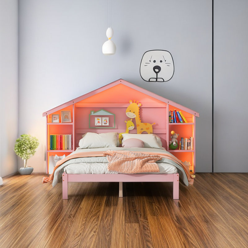 Lit plateforme avec rangement Hurlee, Double, Rose