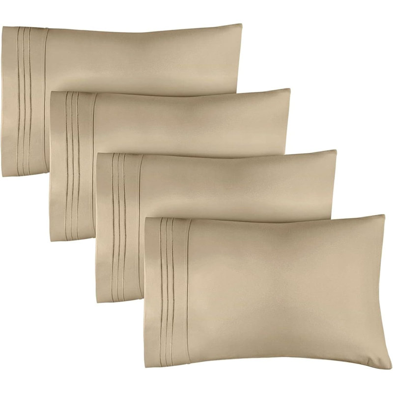 Pillowcase Set, Soft Double Brushed Microfiber, Cooling & Breathable Pillow Covers, Set of 4, Cream, King