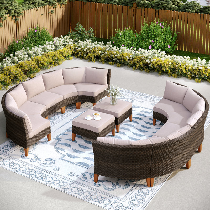 Argyri 12 Piece Wicker Outdoor Patio Furniture Set, Rattan Sectional Patio Set with Cushions, Beige