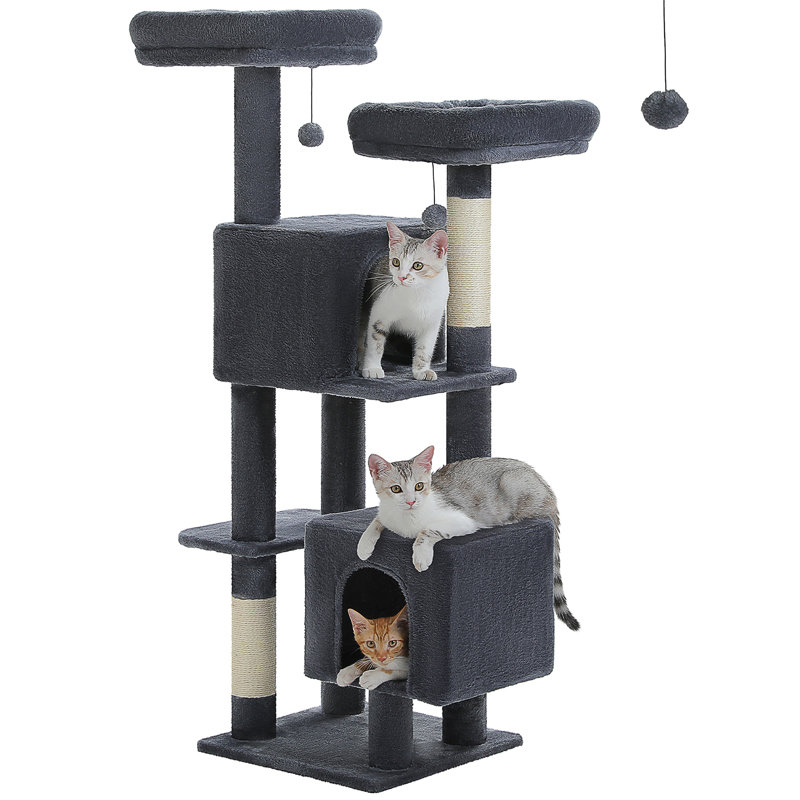 Arbre à chat Cactus, tour à chat de 52,4 po pour chats d'intérieur, arbre à chat mignon avec 2 perchoirs rembourrés, 2 condos et 2 poteaux à griffer