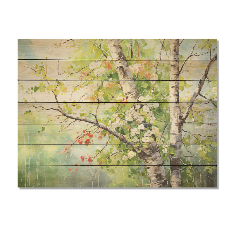 Green Tree American Basswood Spring Blooms I - Arbre sur bois, H 10 po x l 20 po