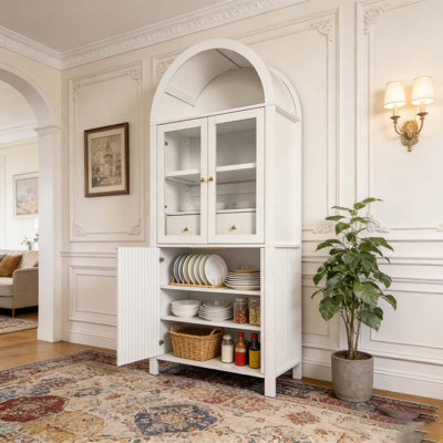 71" Fluted Tall Arched Pantry Cabinet with Adjustable Shelves by Latitude Run