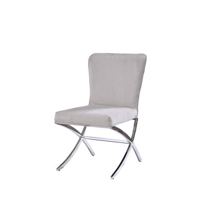 Daire Light Gray Velvet & Chrome Finish Side Chair ( Set Of 2)