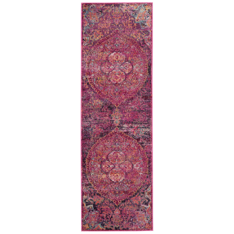 Tapis oriental fuchsia / mauve, Tapis de couloir 2 pi 2 po x 9 pi
